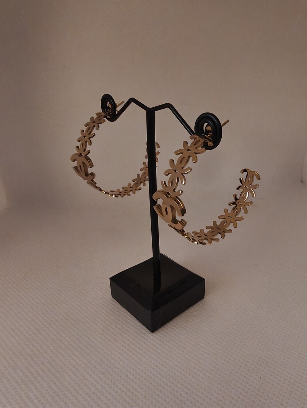 Gold Logo Cutout Hoop Earrings - Elegant Women's Jewelry